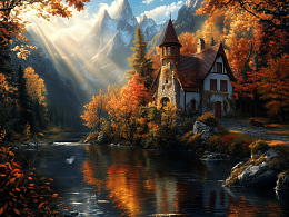 Пазл деревянный Алма 500 деталей. Сказочные домики. Коттедж в золоте осени