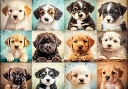 Пазл деревянный Алма ПРЕМИУМ 1000 деталей. Пушистые создания. Щенки: калейдоскоп счастья