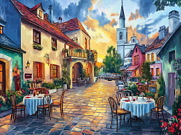 Пазл деревянный Алма 500 деталей. Города и страны. Вечернее кафе под закатным небом