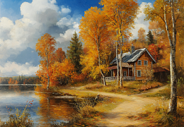 Пазл деревянный Алма 1000 деталей. Волшебство природы. Озеро осенних грёз