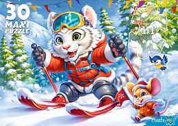 Пазл макси Рыжий Кот 30 деталей: Тигр на лыжах