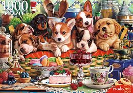 Пазл Рыжий Кот 1000 деталей: Щенки в корзине