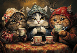 Пазл деревянный Алма ПРЕМИУМ 1000 деталей. Звери как люди. Кошки, которые любят чай