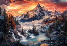 Пазл деревянный Алма ПРЕМИУМ 1000 деталей. Волшебство природы. Вечерний туман в горах.