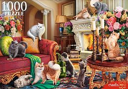 Пазл Рыжий Кот 1000 деталей: Британские кошки в гостиной