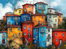 Пазл деревянный Алма 500 деталей Города и страны. Цветные домики