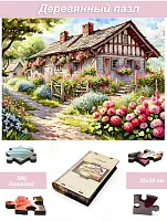 Пазл деревянный Алма 500 деталей Домик в деревне. Цветущий дом