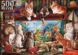 Пазл Рыжий Кот 500 деталей: Кошки у большого аквариума