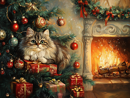 Пазл Алма деревянный 500 деталей. Новый год. Тихий праздник кота