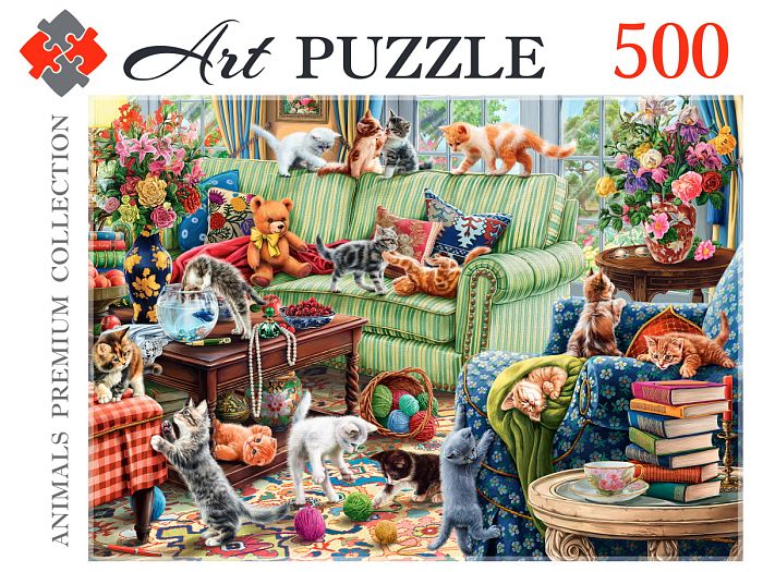 Пазл Artpuzzle 500 деталей: Озорные котята в гостиной