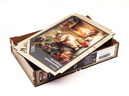 Пазл Алма деревянный 1000 деталей. Новый год. Мурлыкающее Рождество