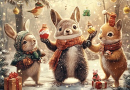 Пазл Алма ПРЕМИУМ деревянный 1000 деталей. Новый год. Праздник в лесу