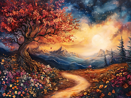Пазл деревянный Алма 500 деталей. Волшебство природы. Дерево среди гор и цветов