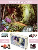 Пазл деревянный Алма 1000 деталей. Сказочные домики. Коттедж в цветах.