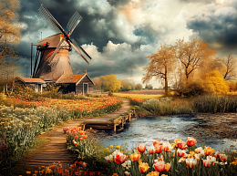 Пазл Алма мини 150 деталей. Мельница и тюльпаны