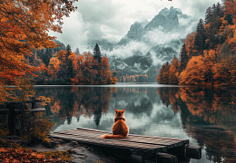 Пазл деревянный Алма 1000 деталей. Волшебство природы. Кот у осеннего причала