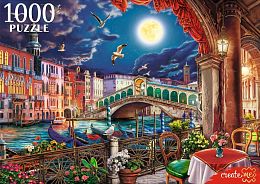 Пазл Рыжий Кот 1000 деталей: Вечернее кафе в Венеции