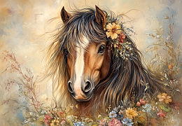 Пазл деревянный Алма 1000 деталей. Лошади. Лошадь и цветочные грёзы