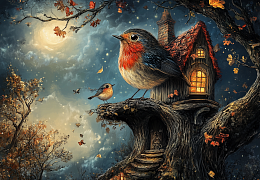 Пазл деревянный Алма ПРЕМИУМ 1000 деталей. Сказочные домики. Яркая птица в мире ночных чудес