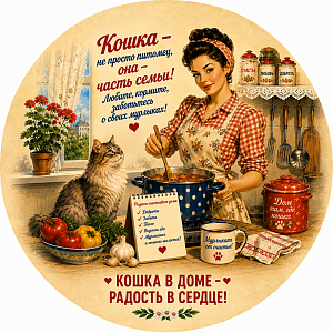 Пазл Алма деревянный круглый 142 детали. Винтажная коллекция. Кошка в доме