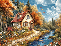 Пазл Алма деревянный 1000 деталей. Сказочные домики. Дом у ручья