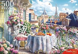 Пазл Рыжий Кот 500 деталей: Завтрак на балконе в Париже