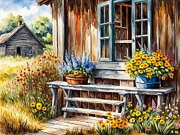 Пазл деревянный Алма 500 деталей Домик в деревне. Подставка для цветов