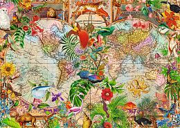 Пазл Trefl 1000 деталей: Время чая. Древняя карта мира с мотивами флоры и фауны