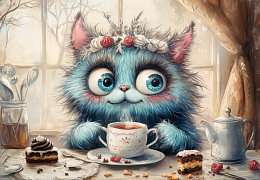 Пазл деревянный Алма 1000 деталей. Милые монстрики. Монстрик и тортик