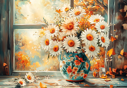 Пазл деревянный Алма 1000 деталей. Цветы и натюрморты. Ромашки в голубой вазе