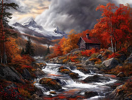 Пазл деревянный Алма 500 деталей. Волшебство природы. Дом у горного потока.