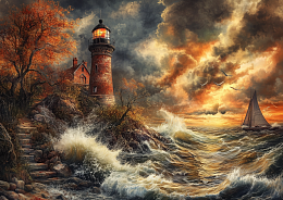 Пазл деревянный Алма 1000 деталей Корабли и море. Маяк и парус