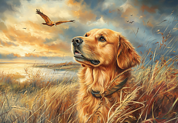 Пазл деревянный Алма 1000 деталей. Пушистые создания. Ретривер и золото осени