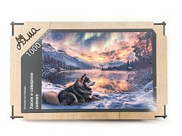 Пазл Алма деревянный 1000 деталей Волшебство природы. Хаски и северное сияние