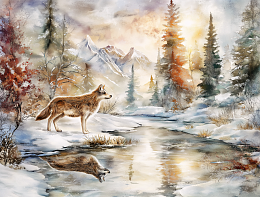 Пазл деревянный Алма 500 деталей. Дикие и симпатичные. Рассвет и волк