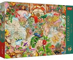 Пазл Trefl 1000 деталей: Время чая. Древняя карта мира с мотивами флоры и фауны
