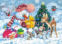 Пазл Step puzzle 104 деталей: Снеговик и зайчата