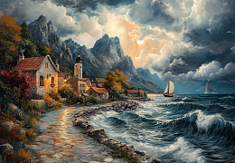 Пазл деревянный Алма ПРЕМИУМ 1000 деталей. Корабли и море. Море, яхты и вечерняя тишина