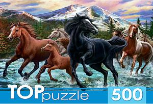 Пазл TOP Puzzle 500 деталей: Табун лошадей в горах