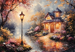 Пазл деревянный Алма ПРЕМИУМ 1000 деталей. Сказочные домики.  Очарование дождливого вечера.