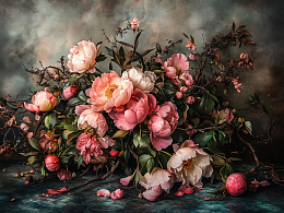 Картина интерьерная на стену, постер Букет пионов