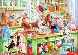Пазл Рыжий Кот 1500 деталей: Компания собак на кухне