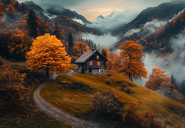 Пазл деревянный Алма ПРЕМИУМ 1000 деталей. Волшебство природы. Домик в туманных горах