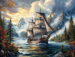 Пазл Алма деревянный 1000 деталей. Корабли и море. Парус в тумане