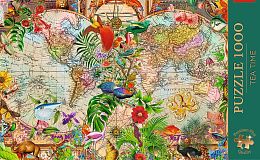 Пазл Trefl 1000 деталей: Время чая. Древняя карта мира с мотивами флоры и фауны