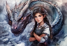 Пазл Алма ПРЕМИУМ деревянный 1000 деталей. Сказочный мир. Хранительница драконов