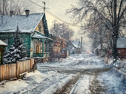 Картина интерьерная на стену, постер Зима в деревне