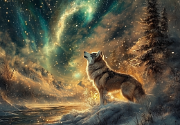 Пазл деревянный Алма ПРЕМИУМ 1000 деталей. Дикие и симпатичные. Волк под северным сиянием