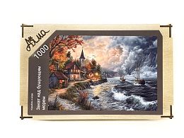 Пазл деревянный Алма 1000 деталей. Корабли и море. Закат над бушующим морем.