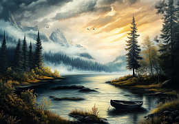 Пазл Алма деревянный ПРЕМИУМ 1000 деталей. Волшебство природы. Озеро туманов